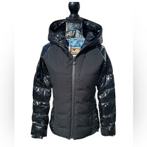 Body Glove Wet Look Stretch Hybrid Black Puffer Jacket w/ Zip Hood - Women's XS